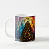 Stained Glass Style Christmas Tree with Star Coffee Mug
