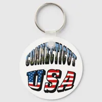 Connecticut Picture and USA Flag Text Keychain