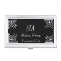 Bold Black and White Vintage Personalized Business Card Case