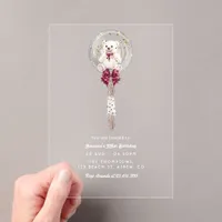 Luxury Clear Teddy Bear Balloon Birthday Party Acrylic Invitations
