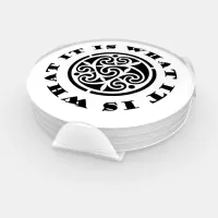 "It Is What It Is" Meme and Swirling Celtic Design Coaster Set