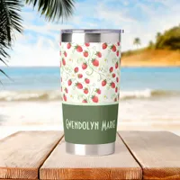 Strawberry Blossoms and Berries Watercolor Style Insulated Tumbler