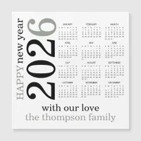 Happy New Year 2026 Sage Green White Calendar 