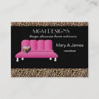 leopard print pink sofa trendy interior decorator business card