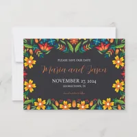 Mexican Black Floral Colorful Botanical Wedding Save The Date