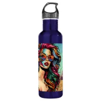 Fractured Art | Abstract Woman at Beach Stainless Steel Water Bottle