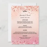 Wedding rose gold pink confetti menu card