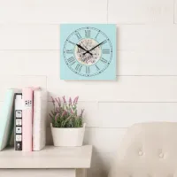 I Love You Mom Roman Numerals Green Watercolor  Square Wall Clock