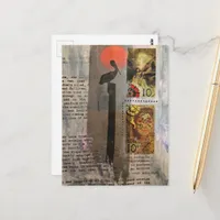 Pelican mixed media collage postcard