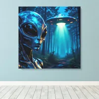 Hyper Realistic Alien and UFO in the Forest Canvas Print
