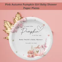 Pink Fall Pumpkin Flowers Leafs Girl Baby Shower Paper Plates