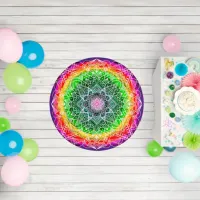 Rainbow Mandala Colorful Mystical Outdoor Rug