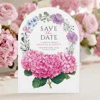Pink Hydrangea Watercolor Flowers Elegant Wedding Save The Date