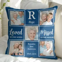 In Loving Memory Keepsake Blue Photo Memorial Throw Pillow