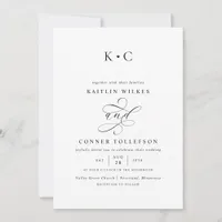 Romantic Monogram Calligraphy Wedding Invitation