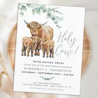 Holy Cow Twins Highland Calf Greenery Baby Shower Postcard