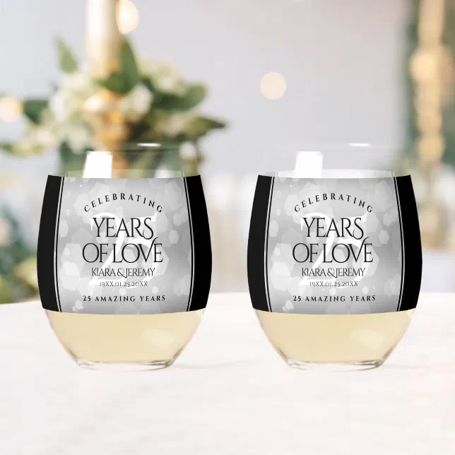 Elegant 25th Silver Wedding Anniversary Whiskey Glass