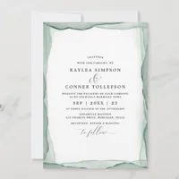 Elegant Abstract Sage Green Wedding Watercolor Invitation