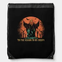 Tis The Season To Be Creepy Pumpkin Drawstring Bag