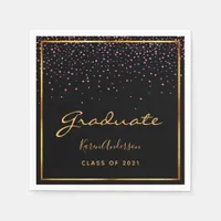 Graduation party black purple gold napkins