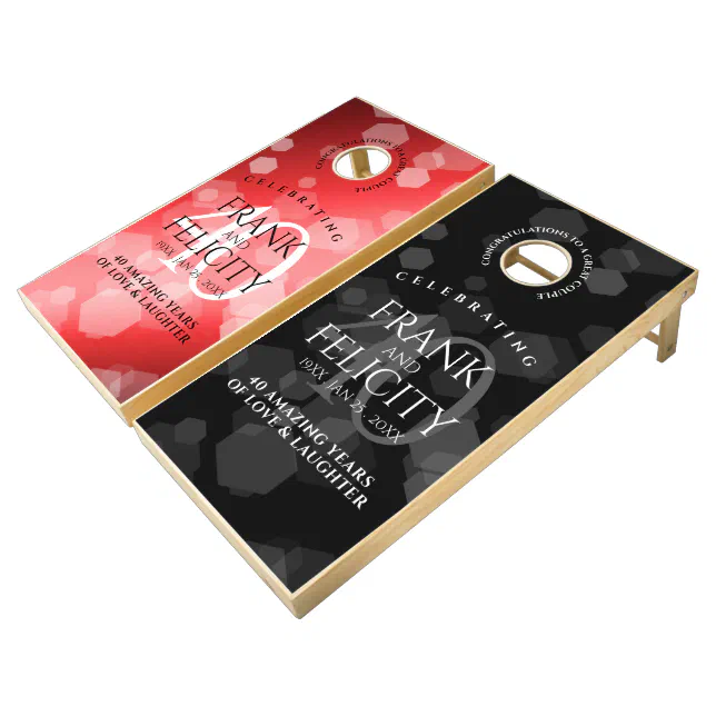 Elegant 40th Ruby Wedding Anniversary Celebration Cornhole Set