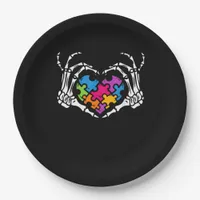 Autism Awareness s s Skeleton Hand Heart Puzzle Pi Paper Plates