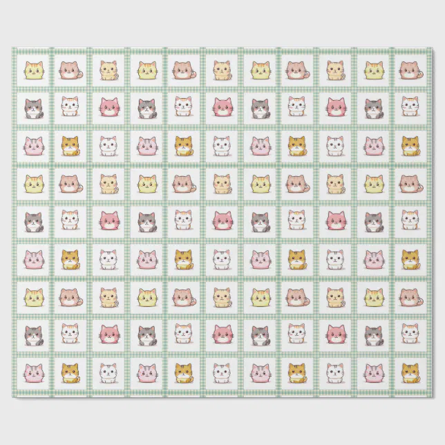 Assorted Cats Vintage Gingham Wrapping Paper