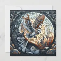 Owl and Wolf Mosaic Ai Art | Blank Card