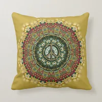 Buttercup Boho Mandala Peace Sign Cushion