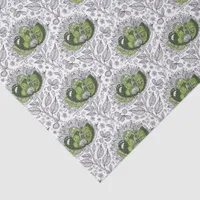 Abstract Doodle Art Style Flowers Shades of Green Tissue Paper