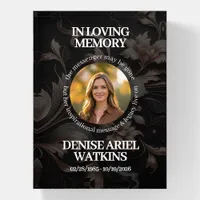 Elegant Floral Marble Memorial Remembrance Photo Paperweight