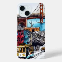 San Francisco, California Comic Book Style Art iPhone 15 Case