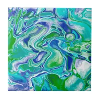 Blue and Green Marble Fluid Art Abstract    Ceramic Tile