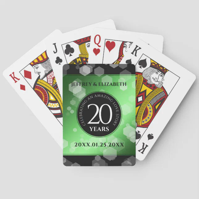 Elegant 20th Emerald Wedding Anniversary Poker Cards