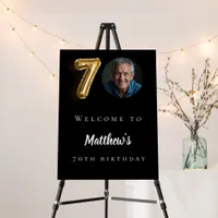 Black gold 70th photo birthday party welcome foam board
