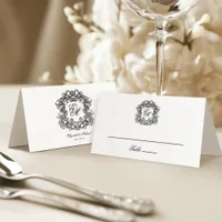 Elegant Vintage Crest Monogram Wedding Place Card
