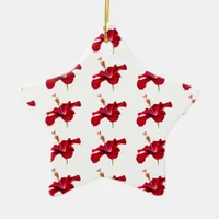 Red Hibiscus Flower Side View Ceramic Ornament