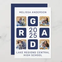 Unique Grad Navy Blue White 4 Photo Graduation Announcement