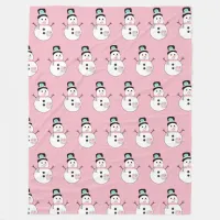 Snowman Pink Christmas Large Fleece Blanket