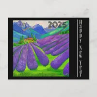 New Year Card Lavender fields in front of mountain