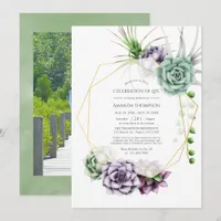 Watercolor Succulent Geometric Celebration of Life Invitation