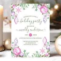 Modern Christmas Party Pink Purple Watercolor Holiday Card