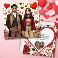 Cute Mixed Couple on Valentine's Day Holiday Card