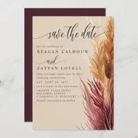 Burgundy Cream Modern Pampas Grass Save The Date Invitation