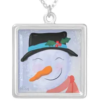 Jolly Snowman Christmas Silver Plated Necklace