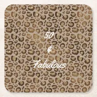 50 and Fabulous Cheetah Print Square Paper Coaster