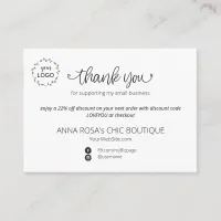 *~* Minimal Simple Thank You Branding Logo QR Enclosure Card