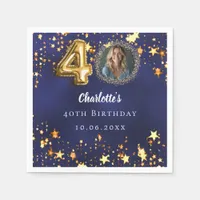 40th birthday navy blue gold stars photo napkins