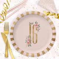 Gold Foil Stripes Sweet Sixteen Blush ID756 Paper Plates