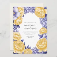 Butter Yellow and Periwinkle Floral Wedding Photo Invitation